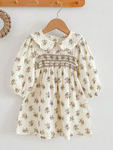Young Girl's Vintage Ditsy Floral Dress With Peter Pan Collar And Flared Hem, Autumn